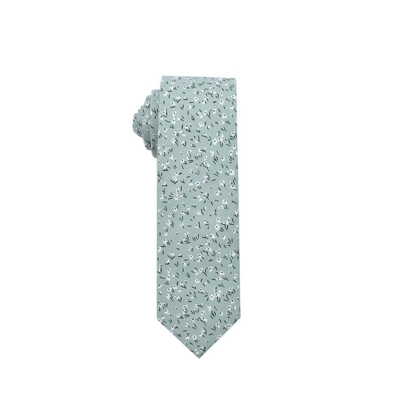 Mint Horizon Floral Slim Tie featuring delicate flowers on a soft green background.