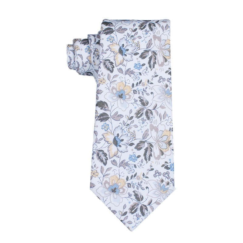 "Elysian Petals Floral Slim Tie in vibrant colors, perfect for formal occasions and business meetings."