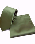 Olive Solid Satin Polyester Tie and Pocket Square Set for formal wear