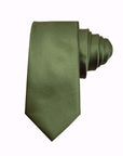 Olive Solid Satin Polyester Tie and Pocket Square Set for Formal Wear