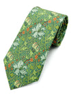 Golden Lily Verdant men's tie featuring intricate floral patterns in green, blue, and red, perfect for formal occasions.