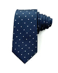 Classic Herringbone Polka Dot Men's Silk Tie in navy with white dots, made from 100% pure mulberry silk.