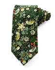 Floral and bird patterned tie on a white background