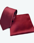 Burgundy Solid Satin Polyester Tie and Pocket Square Set for formal wear