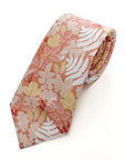 **Alt text:** Autumn Fern men's tie featuring a beautiful foliage pattern in warm colors, including shades of red, orange, and yellow. Perfect for fall occasions, this silk tie adds a stylish and seasonal touch to any outfit.