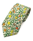 Pomegranate Ivory men's tie featuring William Morris design with colorful fruits and foliage on a soft ivory background.
