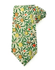 Pomegranate Ivory men's tie featuring William Morris design with lush foliage and vibrant fruits in ivory and green.