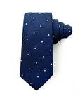 Classic Navy Polka Dot Men's Silk Tie - Pure silk with white polka dots on a rich navy background, ideal for formal occasions.