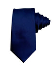Navy Blue Solid Satin Polyester Tie and Pocket Square Set for Formal Wear
