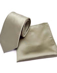 Light Grey Solid Satin Polyester Men's Tie and Pocket Square Set