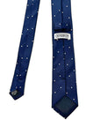Classic Navy Polka Dot Men's Silk Tie in jacquard woven pure silk with white polka dots, perfect for formal or smart-casual occasions.