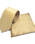 Solid Satin Polyester Champagne Tie & Pocket Square Set