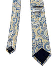 Regal Paisley Polyester Tie featuring blue and gold paisley design on beige, crafted for modern gentlemen's formalwear.