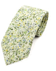 Wildflower Whisper men's tie with cream base and botanical details in greens, yellows, and blues, perfect for formal occasions.
