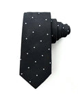 Black polka dot Jacquard silk tie for men, featuring small white dots on a pure silk background, ideal for formal or casual wear.