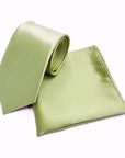 Sage Green Solid Satin Polyester Tie and Pocket Square Set for formal occasions.