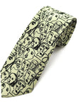 Beige polyester tie featuring abstract black line-drawing faces for a creative and artistic fashion statement.