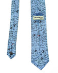 Light blue polyester tie with black mathematical equations and diagrams printed throughout, scholarly design accessory.