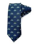 Navy polyester slim tie with a repeating detailed bicycle pattern, perfect for cycling enthusiasts and casual or formal wear.