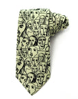 Beige polyester tie featuring a unique abstract line-drawing faces pattern for a creative, artistic look.
