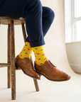 Honeybee Haven Organic Cotton Socks worn with cuffed navy chinos and tan brogues