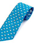 Blue polyester tie with playful white sheep and fluffy clouds pattern, perfect for fun and formal occasions.