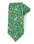 William Morris's Verdant Aviary men's tie featuring intricate bird and foliage design.