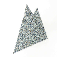 Azure Bloom cotton pocket square with a delicate blue and brown floral pattern, folded into a triangle against a white background.