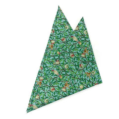 Elegant Verdant Aviary Men's Pocket Square in rich green hues with bird design.