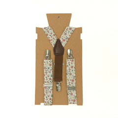 Floral Meadow Boy's Braces made of premium cotton and leather.
