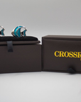 Blue Enamel Fish Cufflinks in Silver-Tone Copper