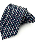 The Sweet Cone Delight Polyester Tie featuring vibrant ice cream cones on a navy background.