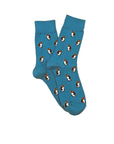 Arctic March Organic Cotton Socks in blue with playful penguin patterns, durable reinforced heel and toe design.