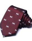 Lion's Crest Woven Polyester Tie in vibrant red with intricate gold detailing.