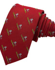 Skiing Santa Red Christmas tie - red polyester tie woven with Father Christmas on green skis