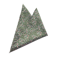 Clover Grove Pocket Square showcasing William Morris's 'Clover' pattern in green and pink floral design.