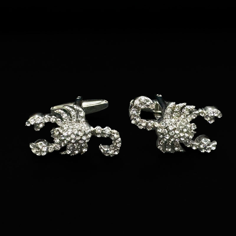 Crystal Scorpion Cufflinks in Silver-Tone Alloy
