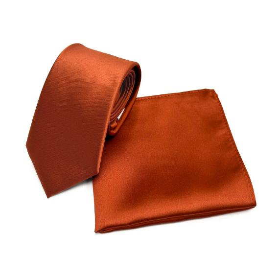 Burnt Orange - Solid sateng polyester slips &amp; lommer firkantet sett