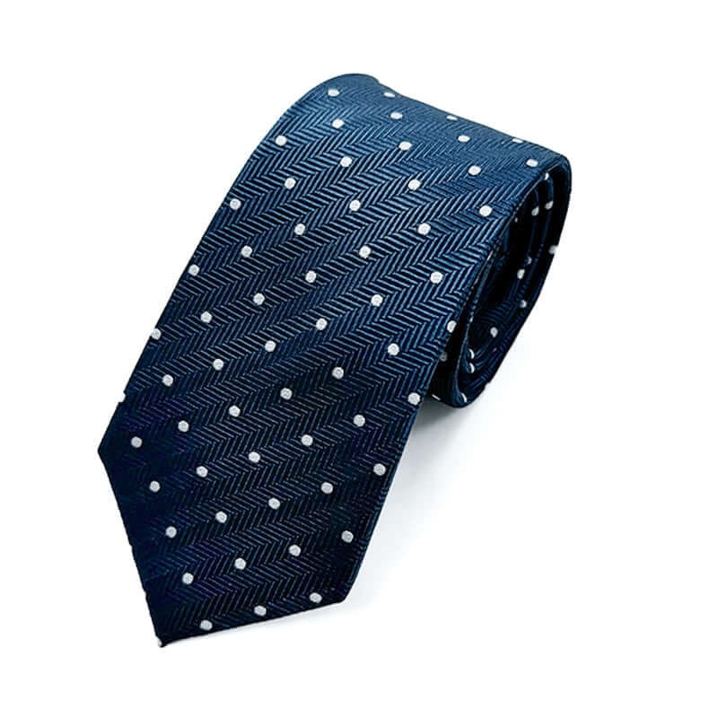 Classic Herringbone Polka Dot Men's Silk Tie in navy, featuring pure silk material and elegant design.