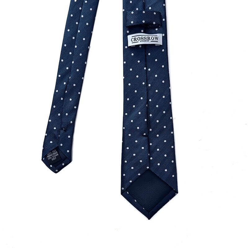 Classic Herringbone Polka Dot Men's Silk Tie in navy featuring subtle polka dots for a timeless formal look.