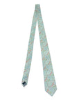 Golden Lily Sage men's tie featuring soft green, floral motifs in blues, reds, and golden accents for spring sophistication.