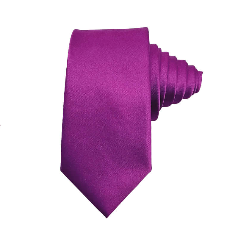 Fuchsia Solid Satin Polyester Tie with Matching Pocket Square Set