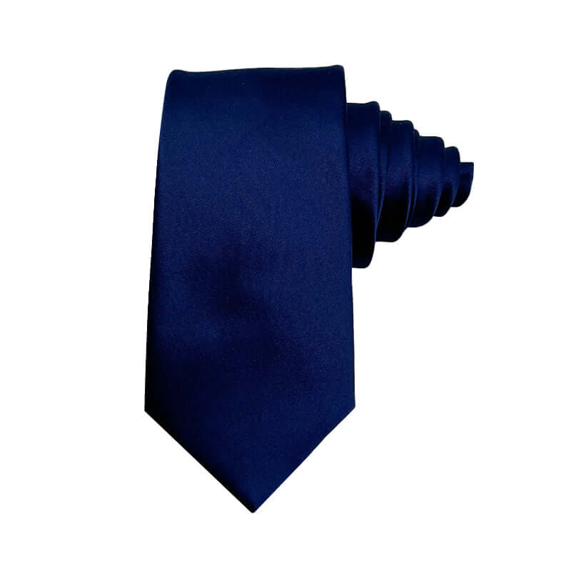 Navy Blue Solid Satin Polyester Tie and Pocket Square Set for Formal Wear