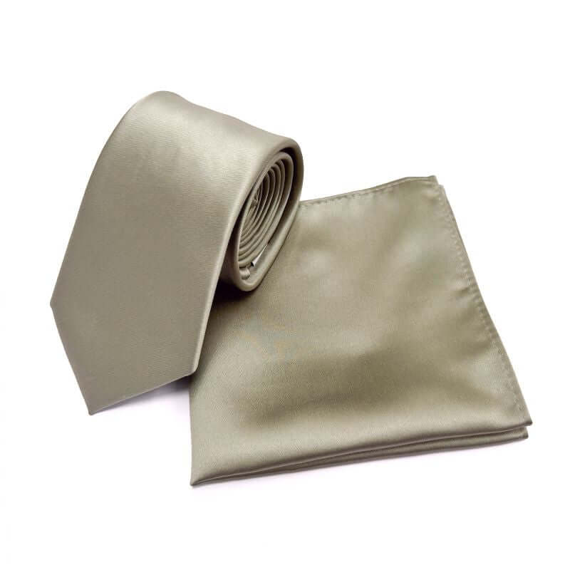 Light Grey Solid Satin Polyester Men's Tie and Pocket Square Set
