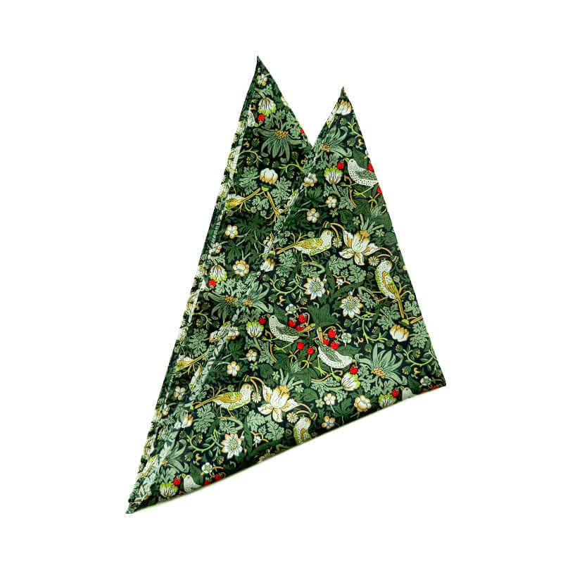 Elegant Strawberry Thief Green Pocket Square with intricate design details