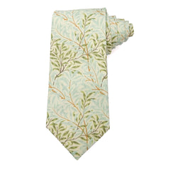 Willow Mist men's tie in sage and cream with botanical leaf pattern, perfect for spring and summer attire.