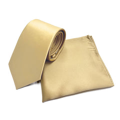 Champagne - Solid sateng polyester slips &amp; lomme firkantet sett