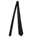 Elegant black polka dot men's jacquard silk tie, made from pure silk, perfect for formal or casual occasions.