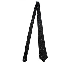 Elegant black polka dot men's jacquard silk tie, made from pure silk, perfect for formal or casual occasions.