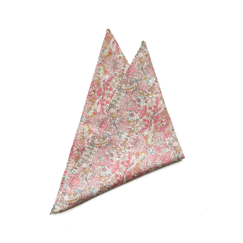 Elegant Strawberry Thief Pink Pocket Square with detailed print design.